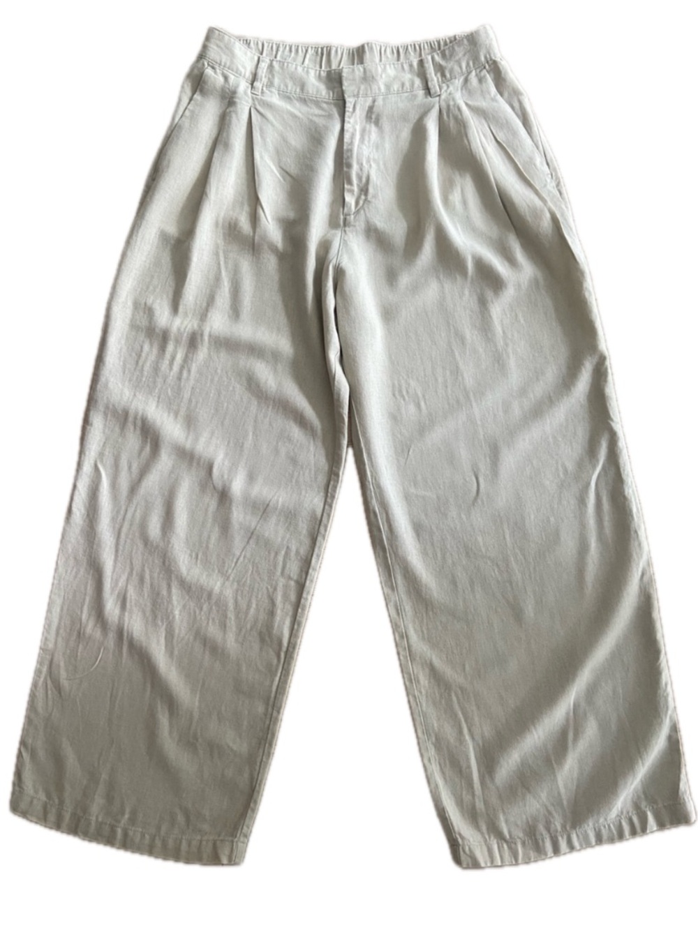 GAP Linen Blend Wide Leg High Rise Easy Trouser Pants 12 Beige Pleated EUC